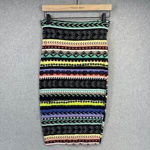 Windsor Skirt Womens Small Multicolor Tribal Print Bodycon Pencil Midi Stretch